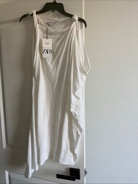 ZARA White Knotted Shoulder Tank Dress